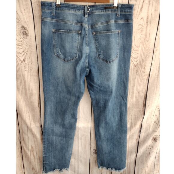 Risen Stretch High Rise Medium Wash Raw Hem Straight Jean 2X 18 20 Plus XRDP1282 - Picture 7 of 12